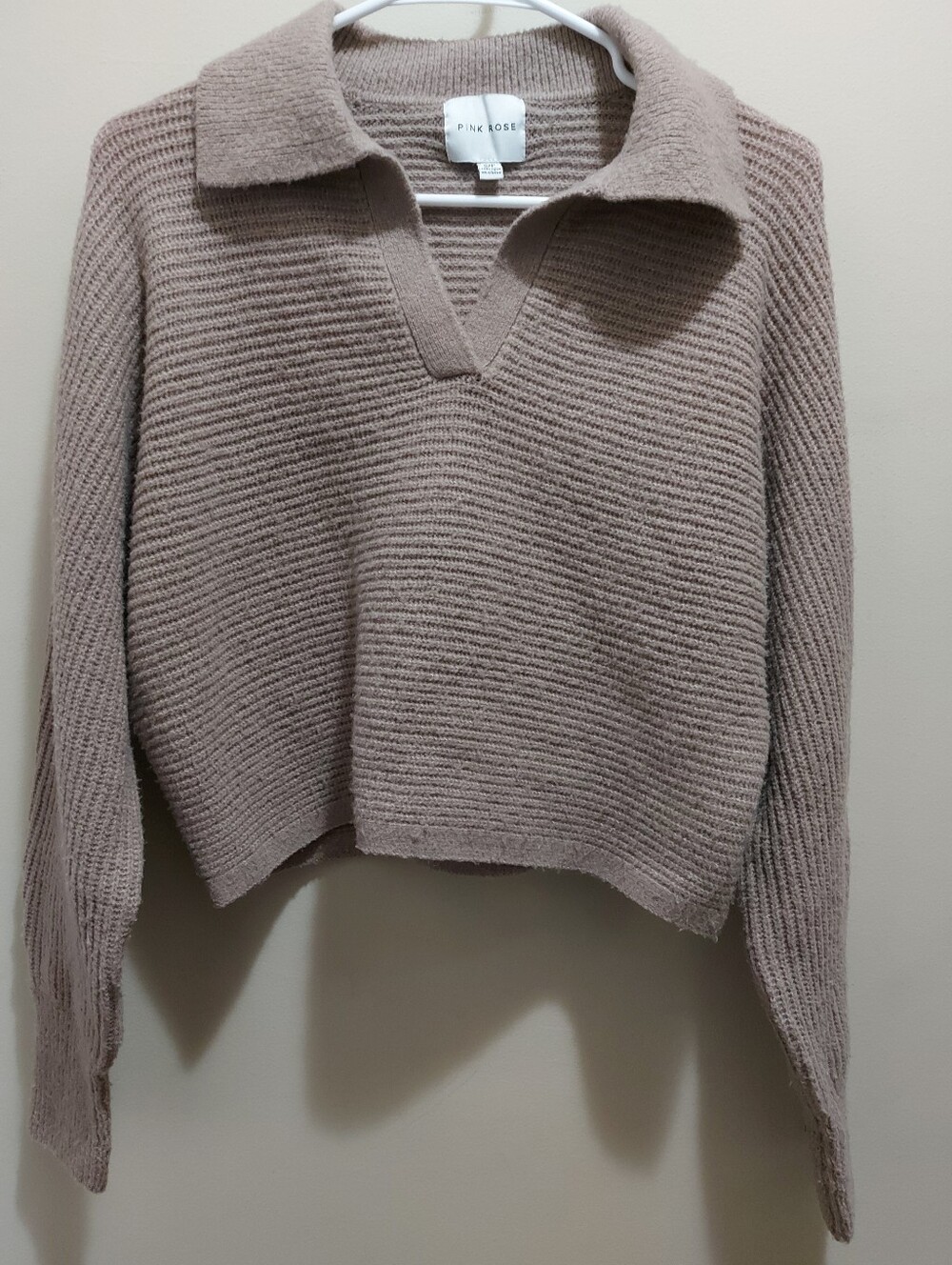 Taupe V-Neck Polo Knit Sweater